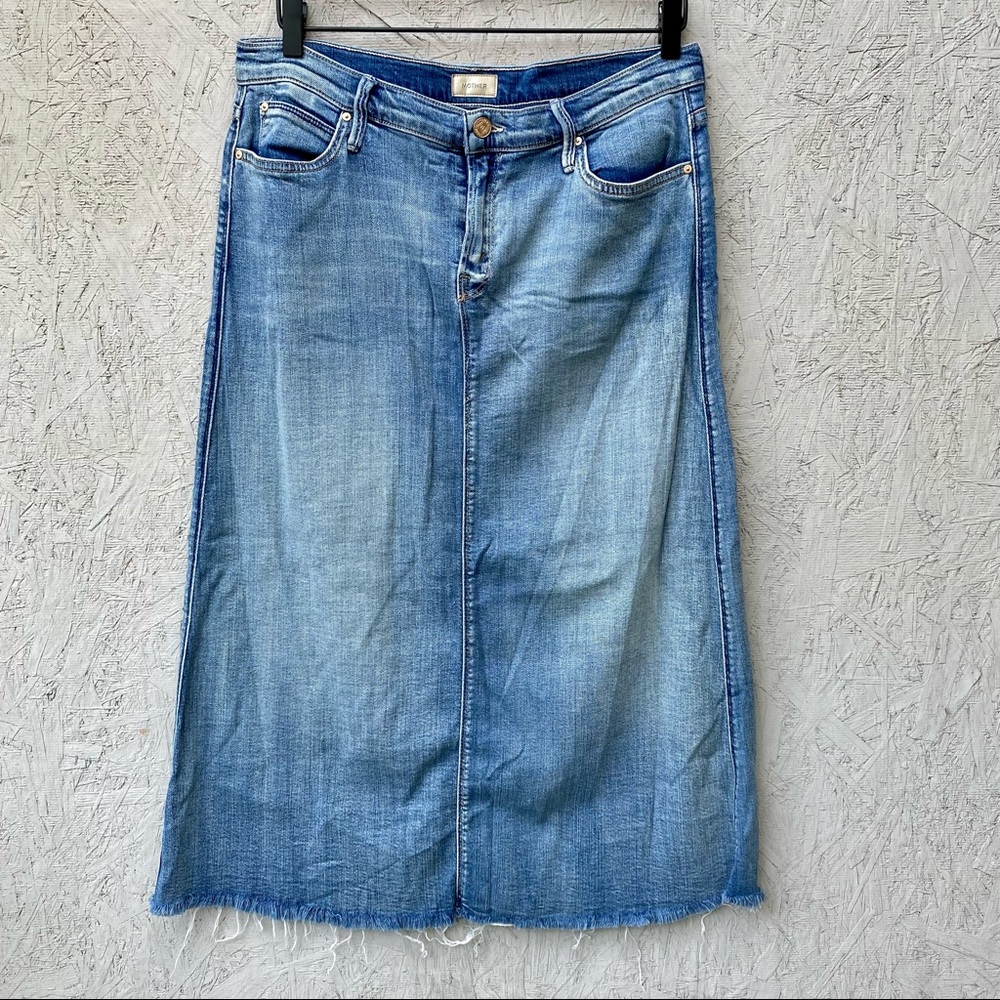 Mother Denim The Straight ‘A’ Raw Hem Jean Midi Skirt 29